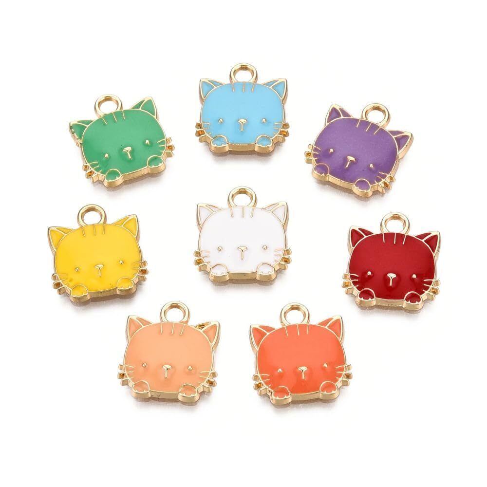 4416 100Pcs Random Cat Head Charms Enamel Animal Charms Cute Lovely Pet Cat